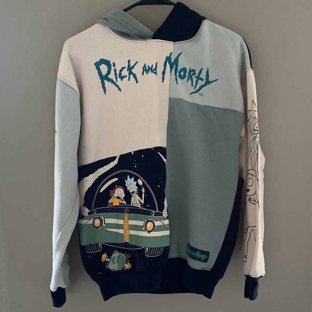 Rick and Morty color block hoodie. Size S.